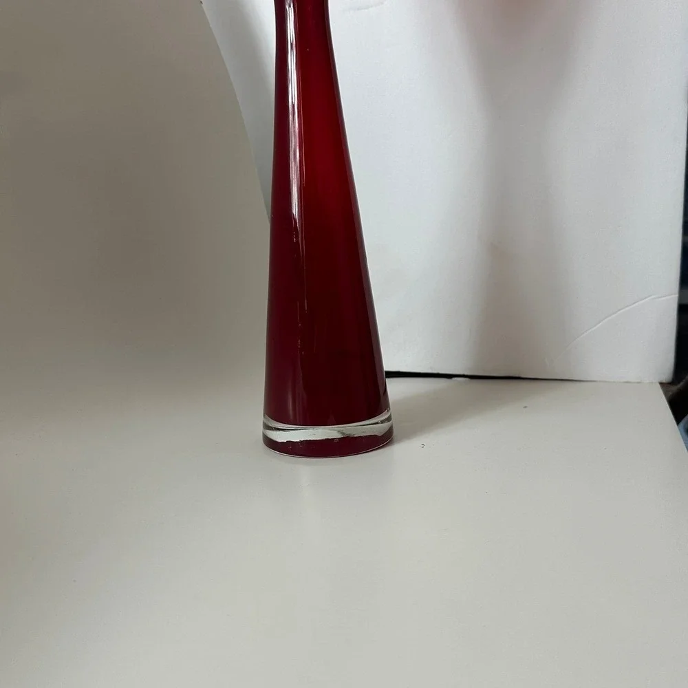 Mid Century Scandinavian Red Glass Vase tall‎ elegant